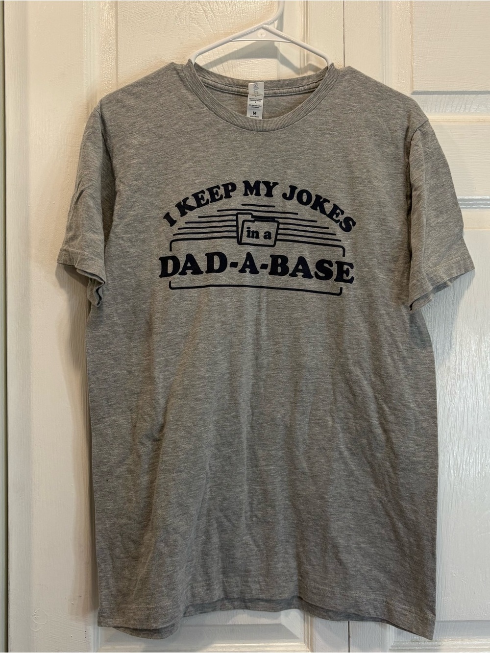 Tultex “I Keep My Jokes In A Dad-A-Base” Short Sleeve Gray Tshirt - Size Medium
